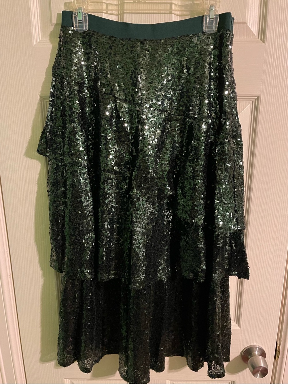 Sequined Tiered Green Women's Skirt - Large